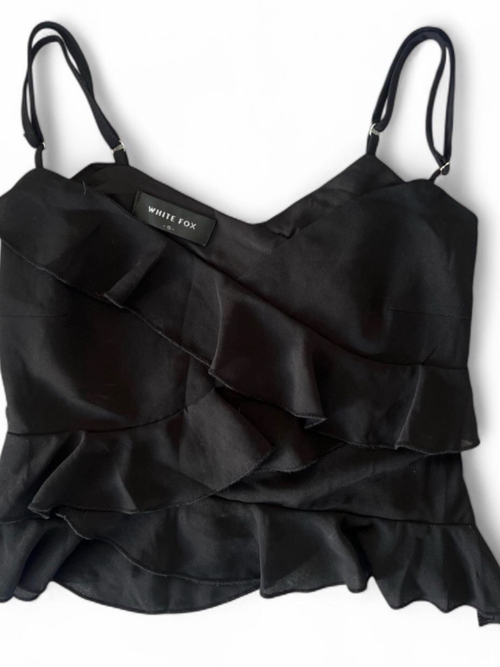 White fox boutique black ruffle tank top